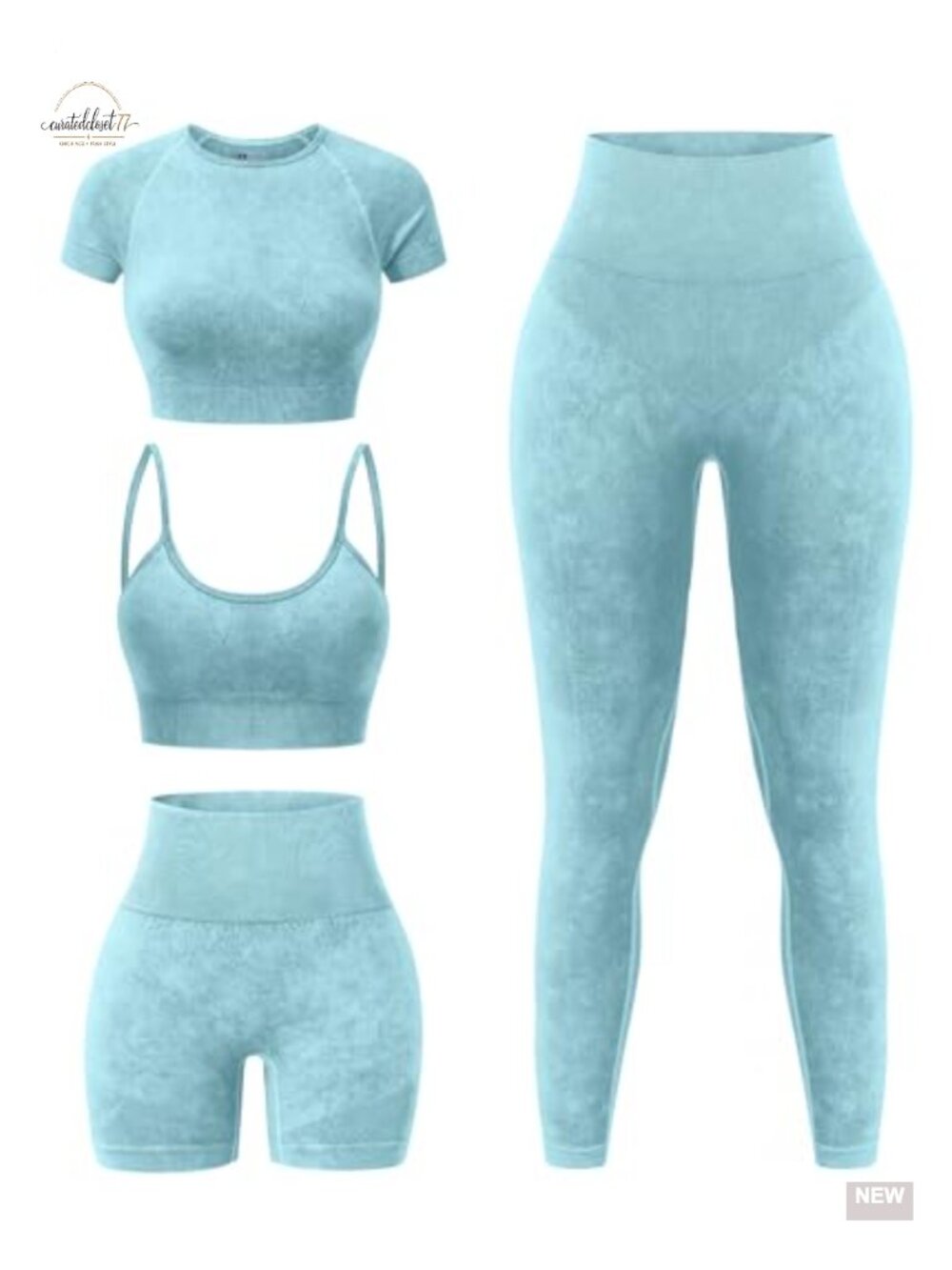 Women's Seamless Acid Wash 4-Piece Workout Set with Sports Bra Top Shorts